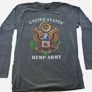 ARMY UNITED STATES HEMP Men's Size L Gray Long Sleeve Shirt Cotton NWOT
